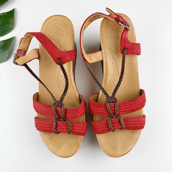 Naya Nalisha Sandals Platform Wedge Cork Red Leather Upper Strappy Women's 6.5 - Picture 2 of 11